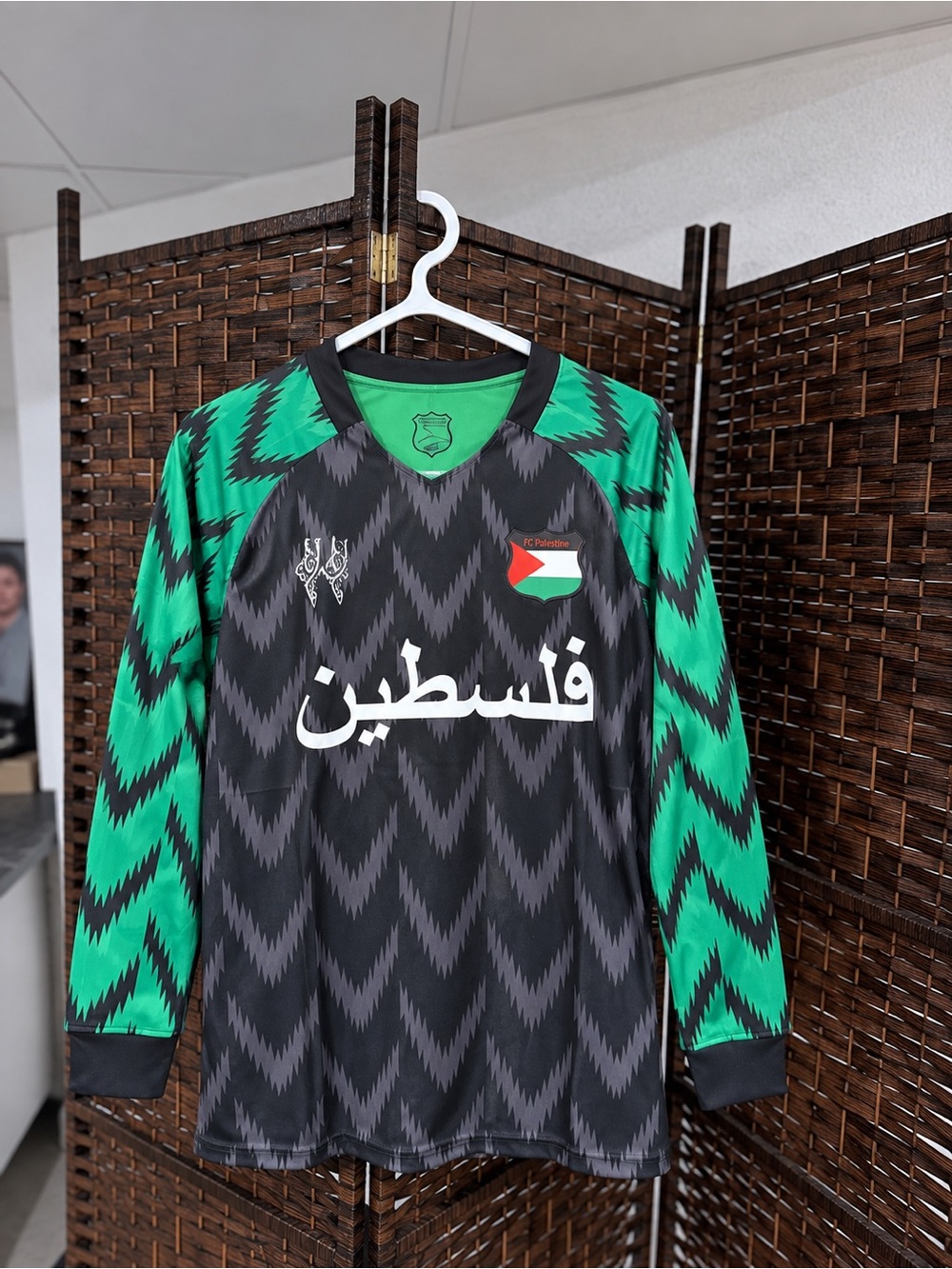 Palestine Long Sleeve Soccer Jersey - Black & Green